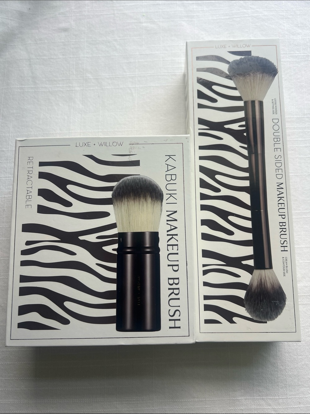 Luxe + Willow 2-Piece Makeup Brush Set Retractable Kabuki & Double Sided Brush